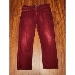 L.L. Bean Distressed Corduroy Pants Mens Sz 32x30 Red Straight Leg Cotton